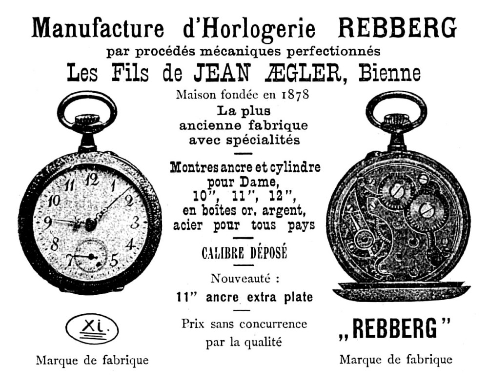 1908 Aegler Advertisement showing complete watches