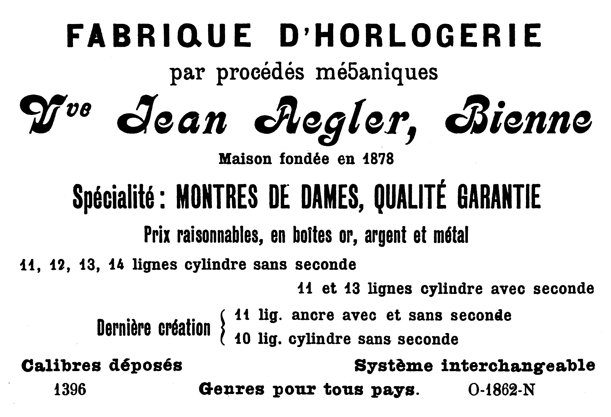 Aegler advert June 1904 new lever calibres