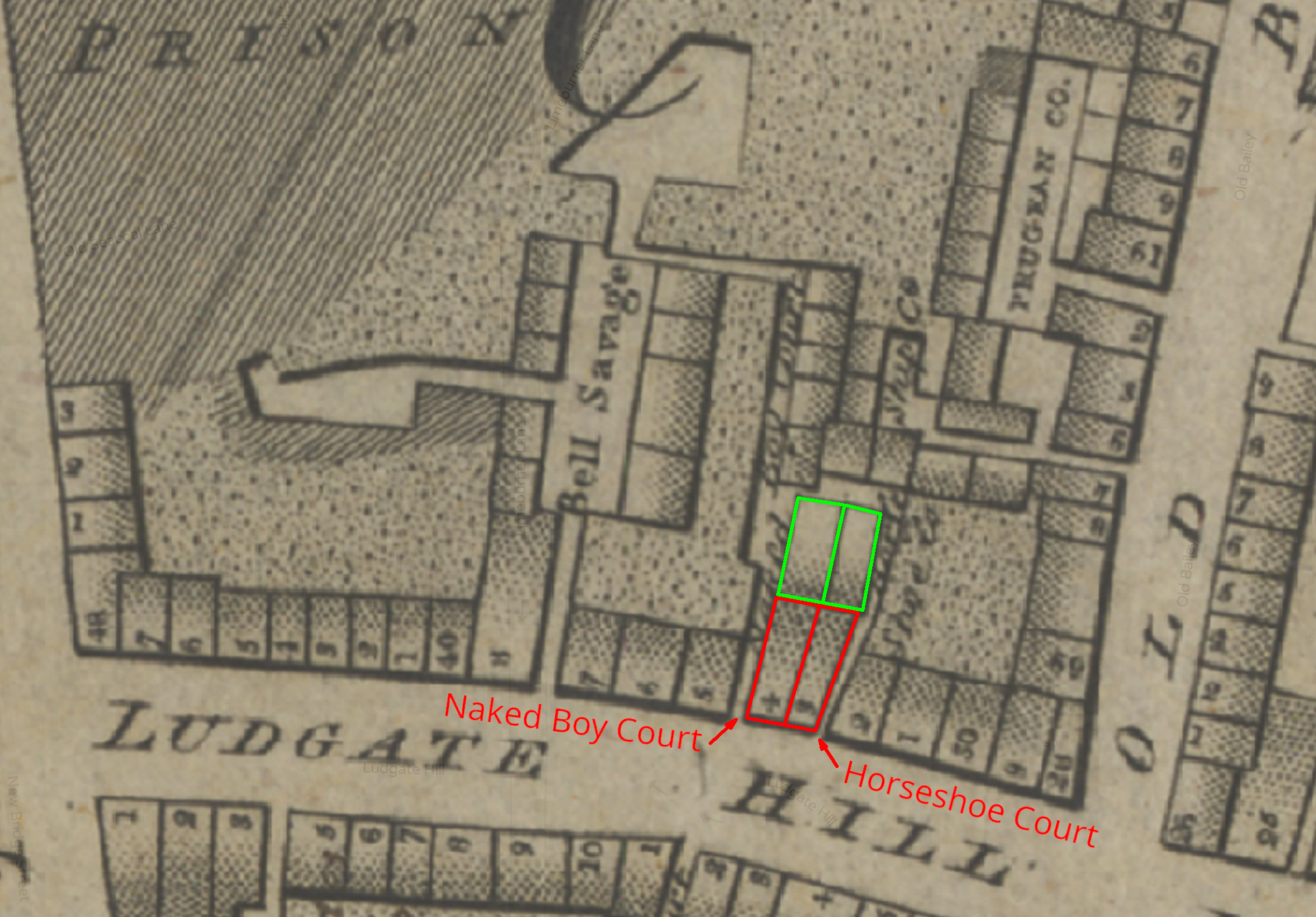 Horwood's 1799 map of Ludgate Hill