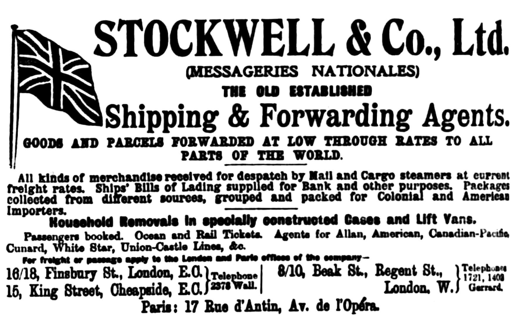 Stockwell & C0. Ltd advert, 1908