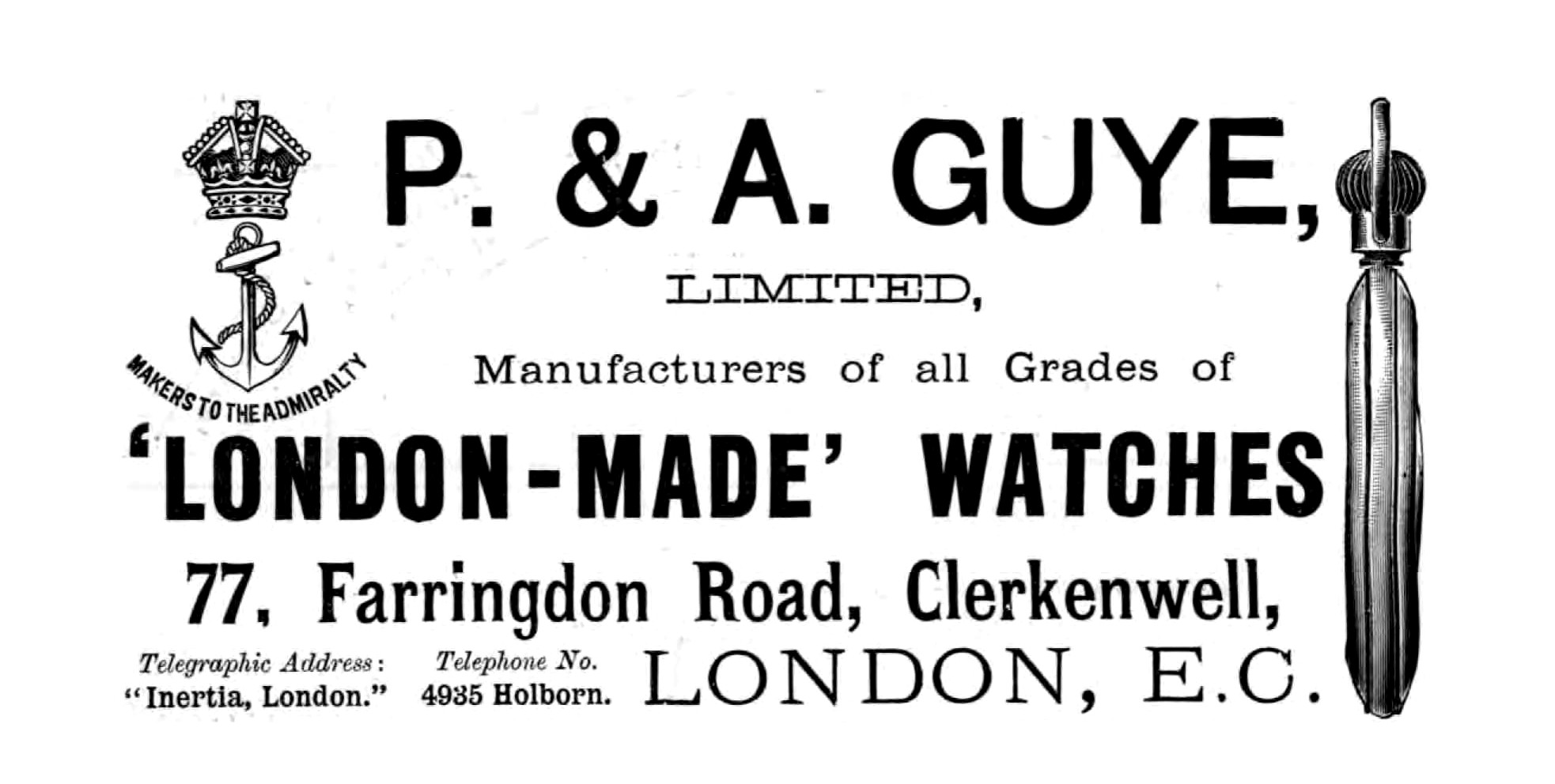 P & A Guye advert in Horological Journal June 1906