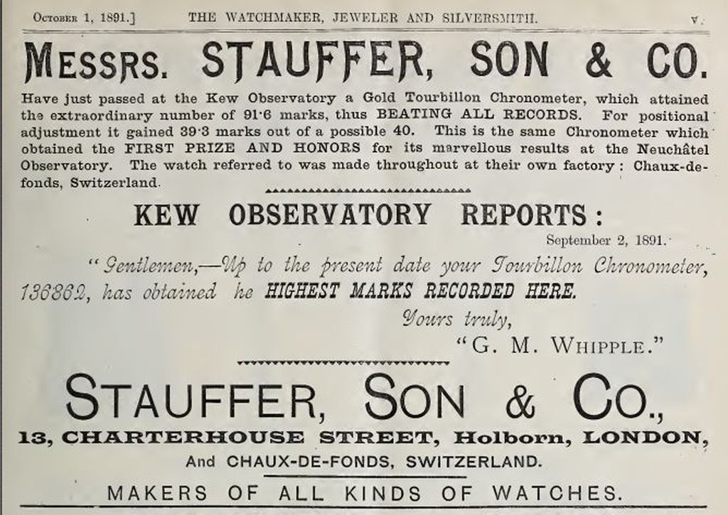 Stauffer advertisement Oct 1891.