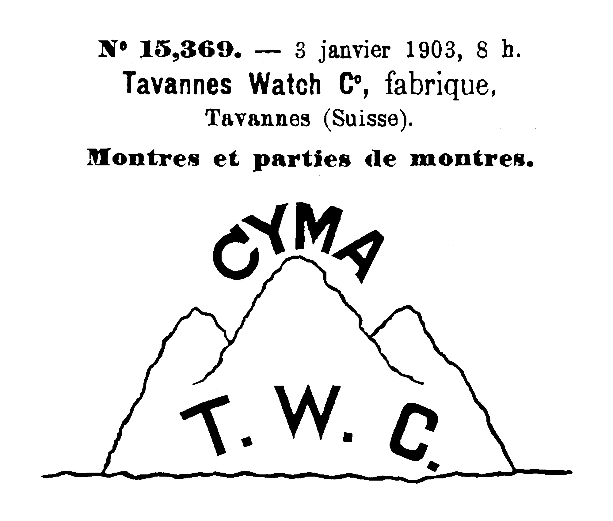T.W.C. Tavannes Cyma registration 1903
