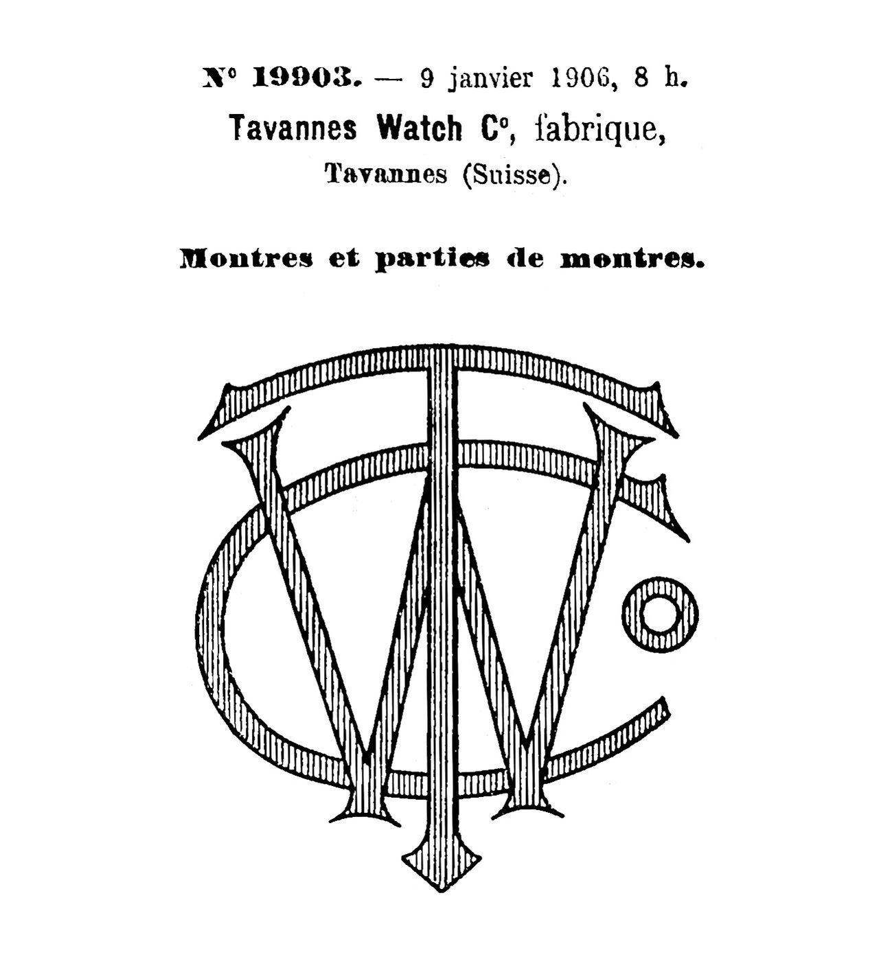 Tavannes logo TWCo registration 1906