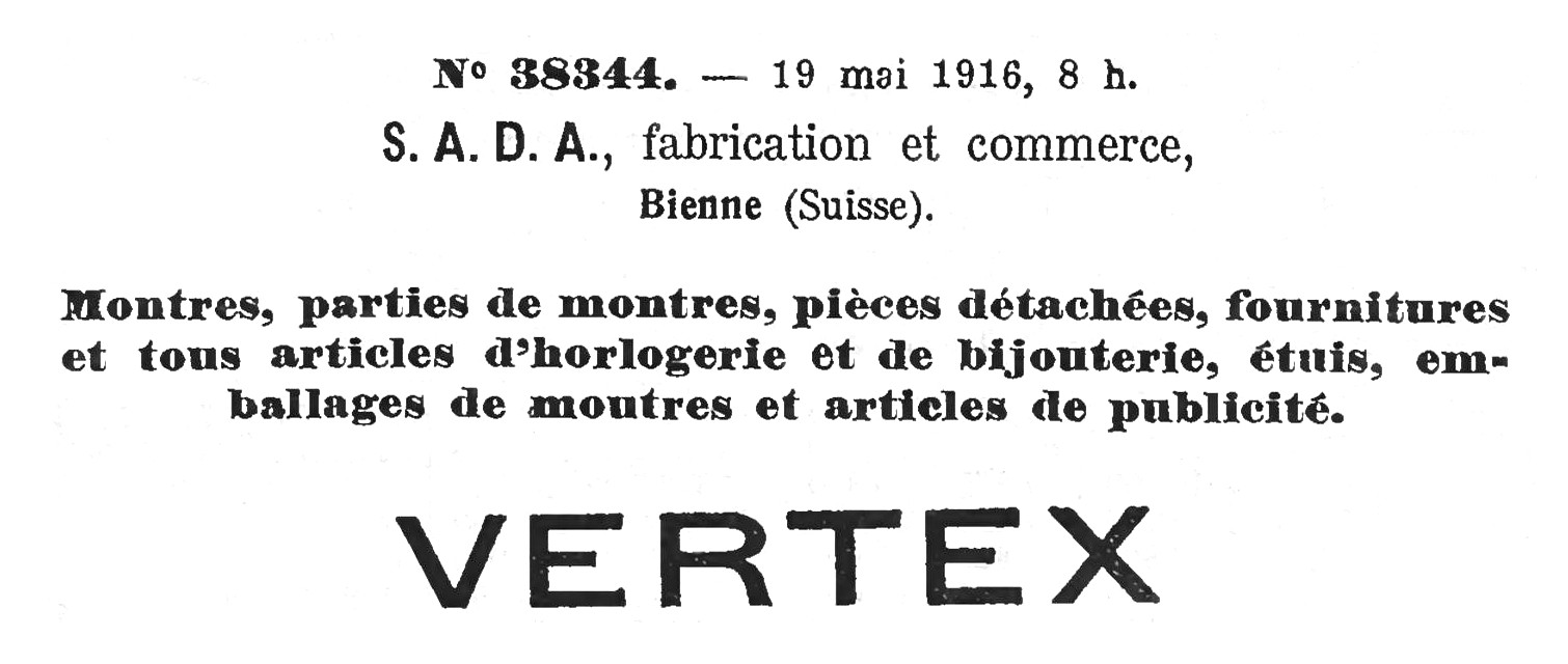 S. A. D. A. registration of Vertex, 19 May 1916