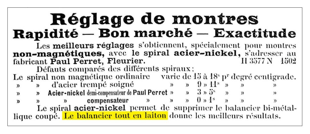 <b>Figure 4</b> Advert for Paul Perret balance springs