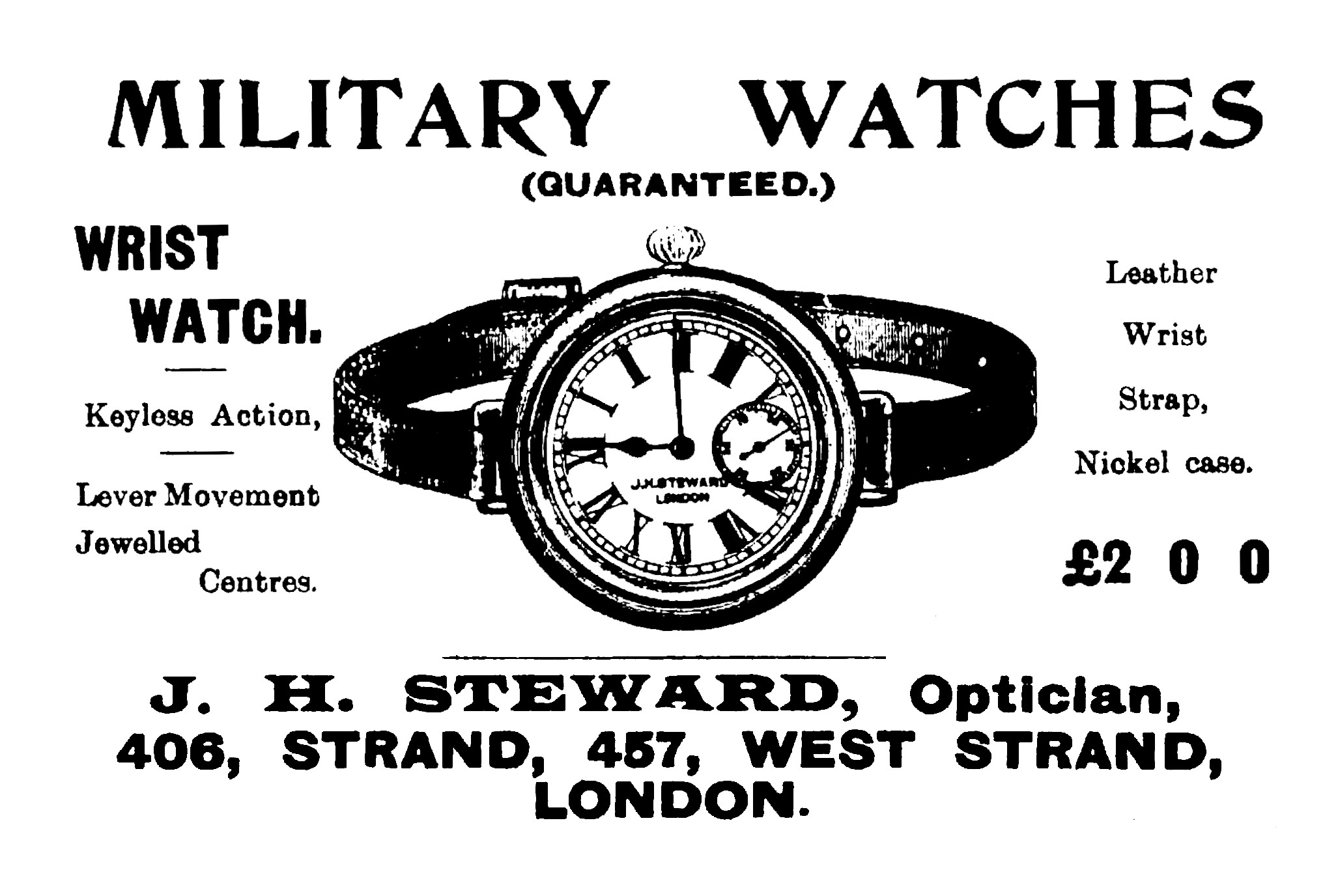 J H Steward advert for ‘Military Watches’, published in 1911